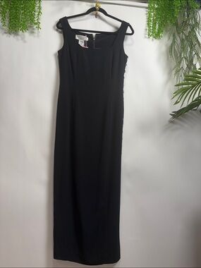 Jones New York Black Sheath Midi Dress Sleeveless Square Neck (T 11)